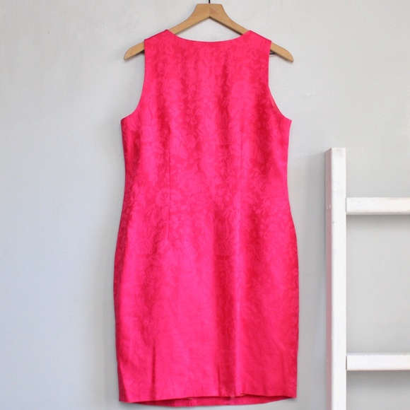 For Pete's Sake Vintage Sleeveless Floral Jacquard Pink Button Dress Size 12 - Picture 2 of 7